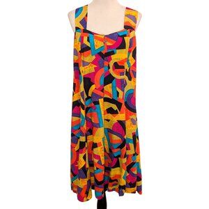 Vintage Brett Alixander Size 14/16 Colorful Abstract Art Adjustable Straps Dress